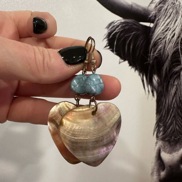 Jewelry - Turquoise Heart Shell Earrings